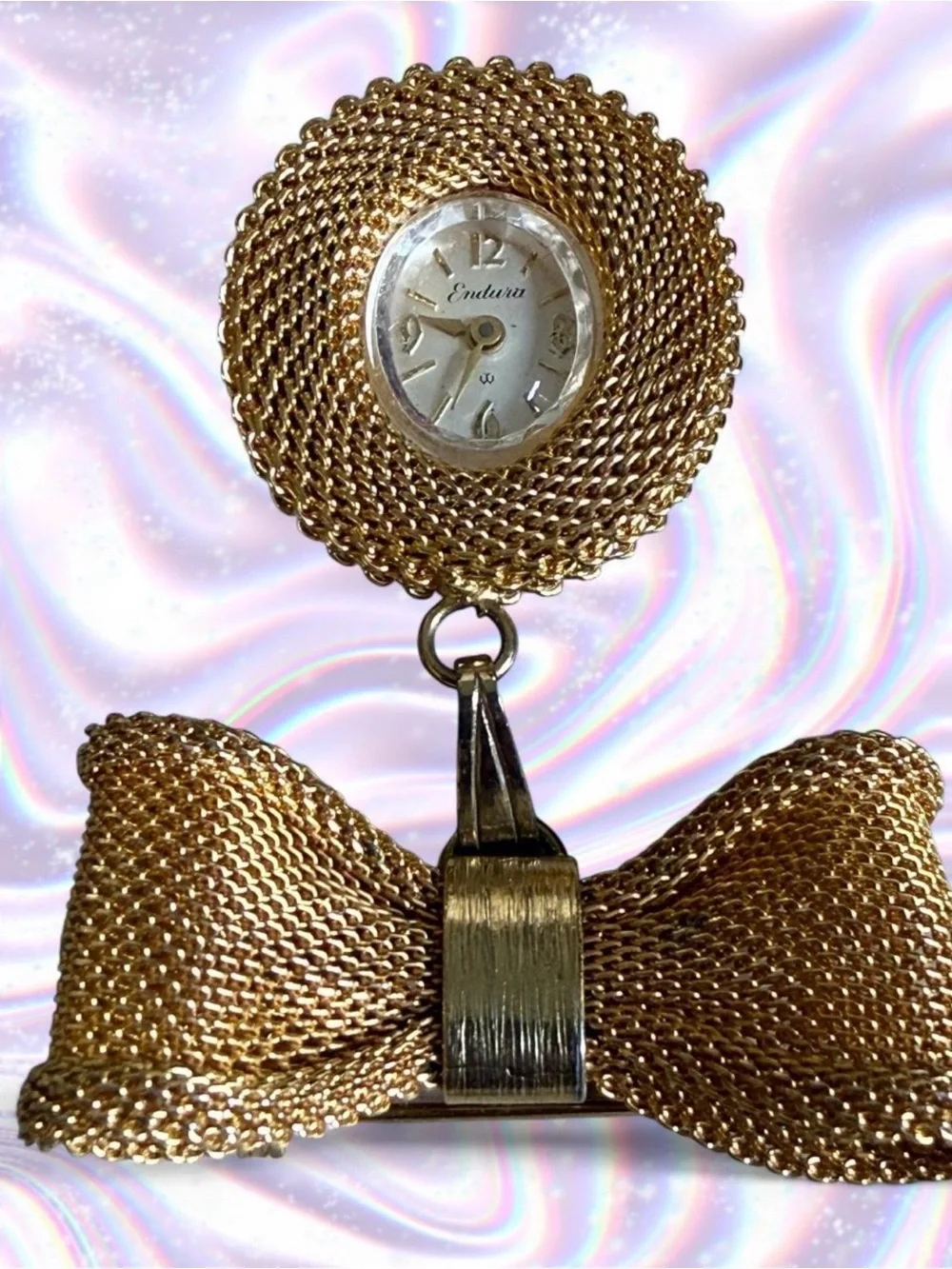 Gold Bow Brooch with Pendant Watch - Women's Jewelry